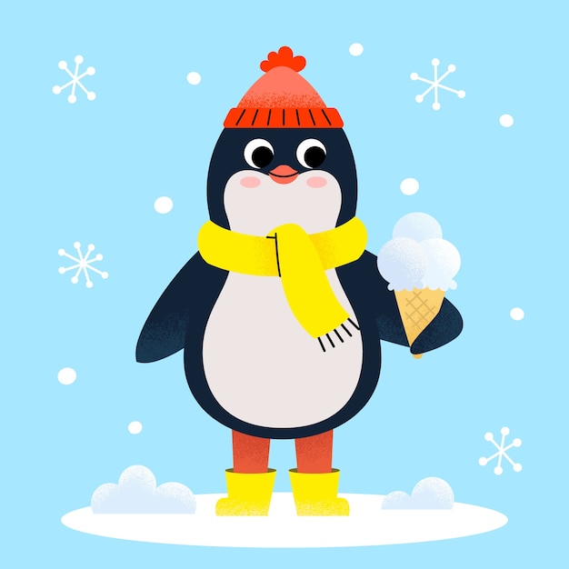 Hand drawn penguin cartoon illustration