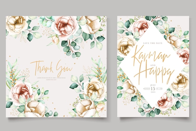 hand drawn peonies invitation card set