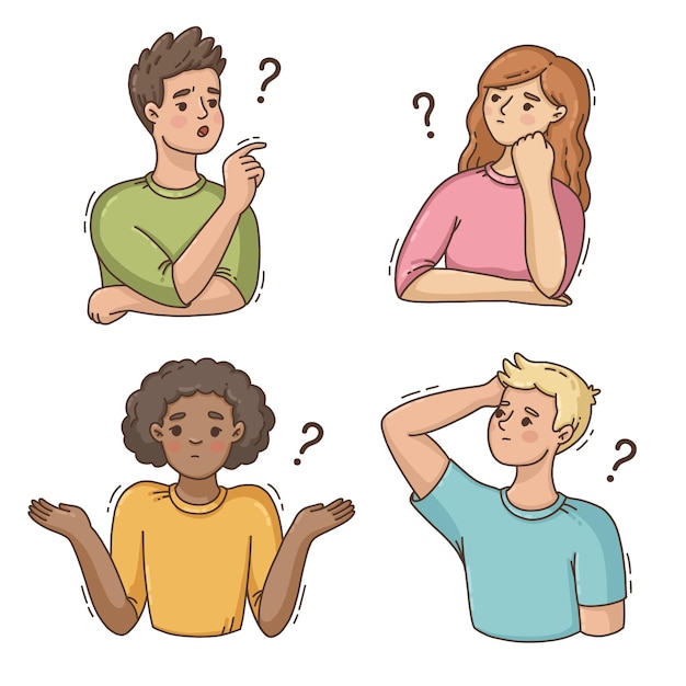 Hand drawn people asking questions illustration