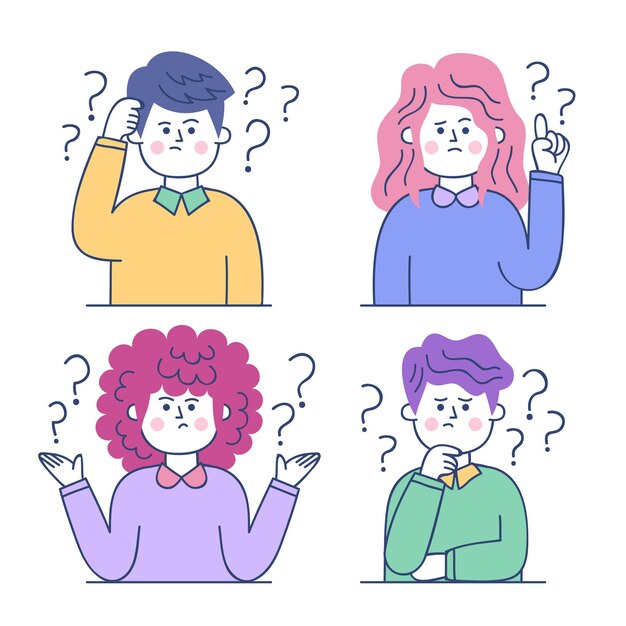 Hand drawn people asking questions illustration