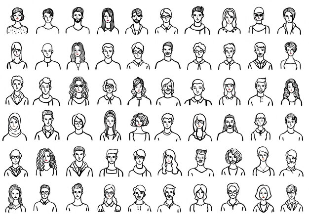 Hand drawn people avatar collection