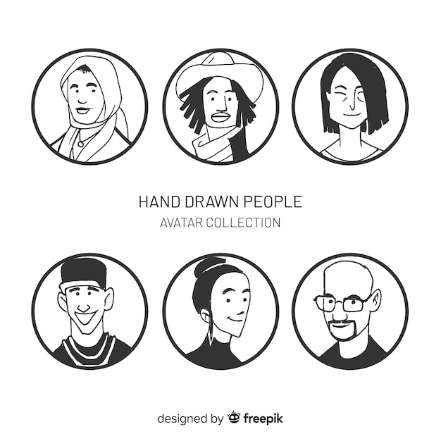 Hand drawn people avatar collection