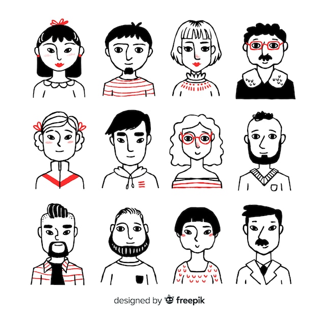 Hand drawn people avatar collection