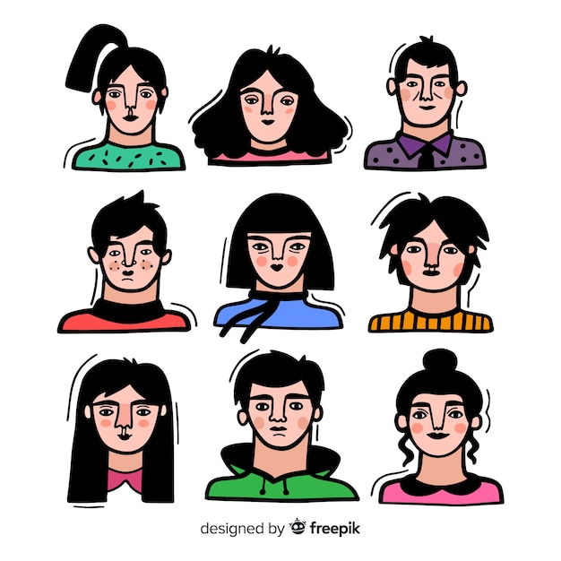 Free Vector hand drawn people avatar collection