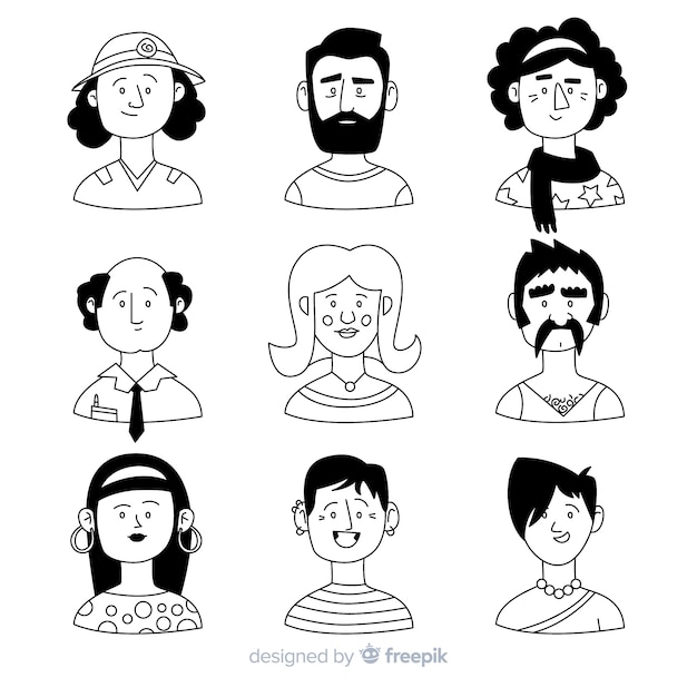 Hand drawn people avatar collection