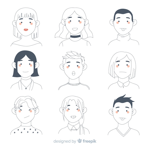 Hand drawn people avatar collection