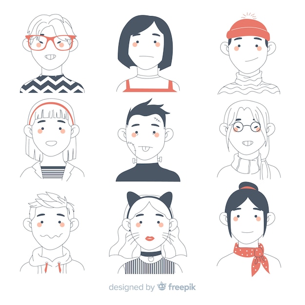 Hand drawn people avatar collection