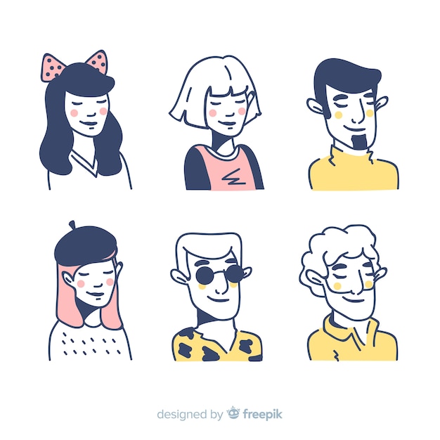 Hand drawn people avatar collection