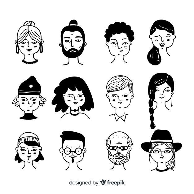 Hand drawn people avatar collection