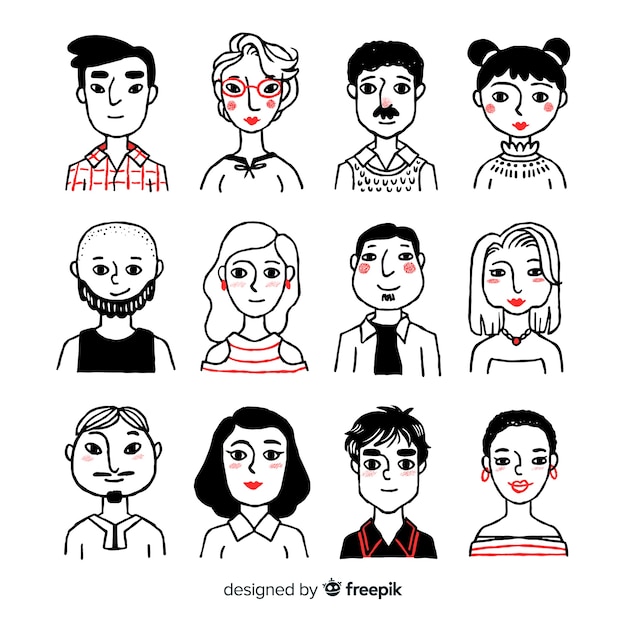 Hand drawn people avatar pack