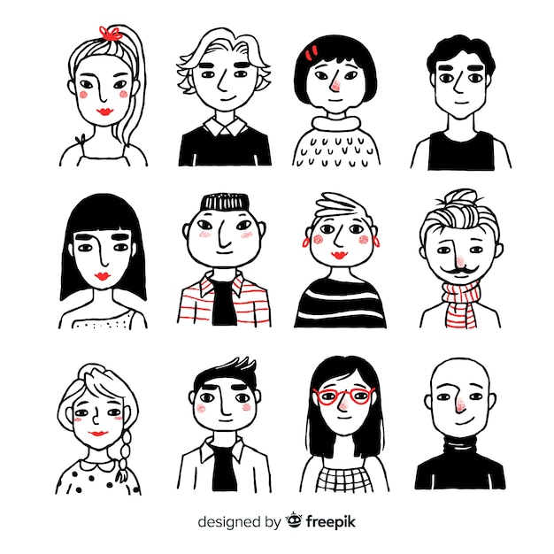 Hand drawn people avatar pack