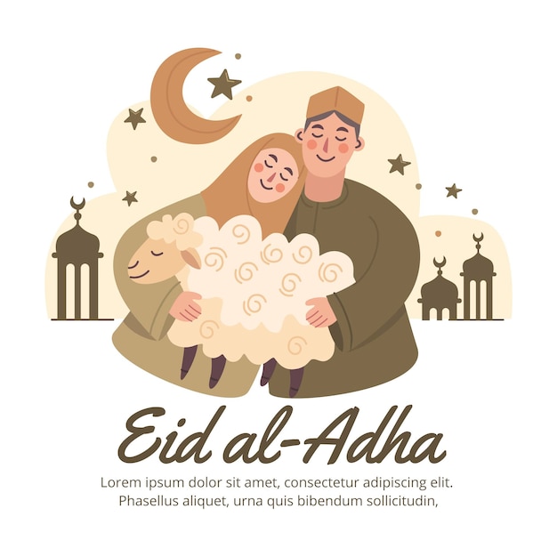 Hand drawn people celebrating eid al-adha illustration