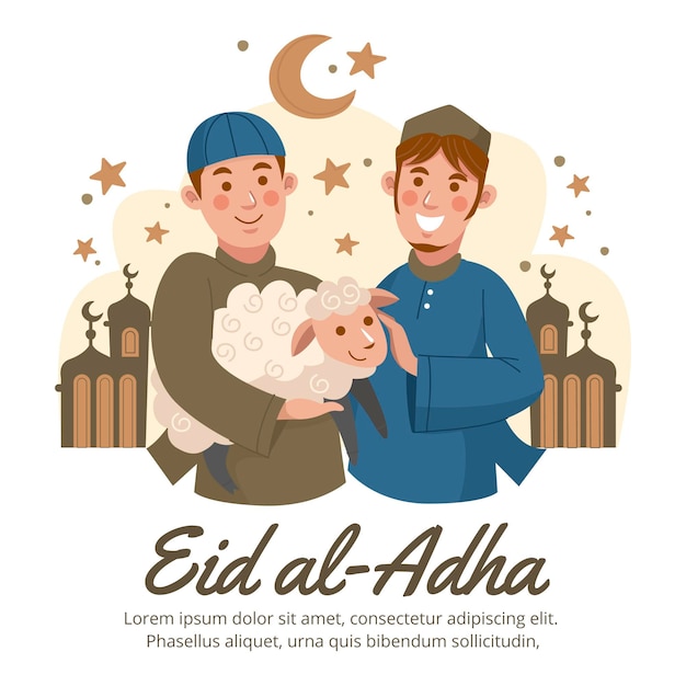 Hand drawn people celebrating eid al-adha illustration