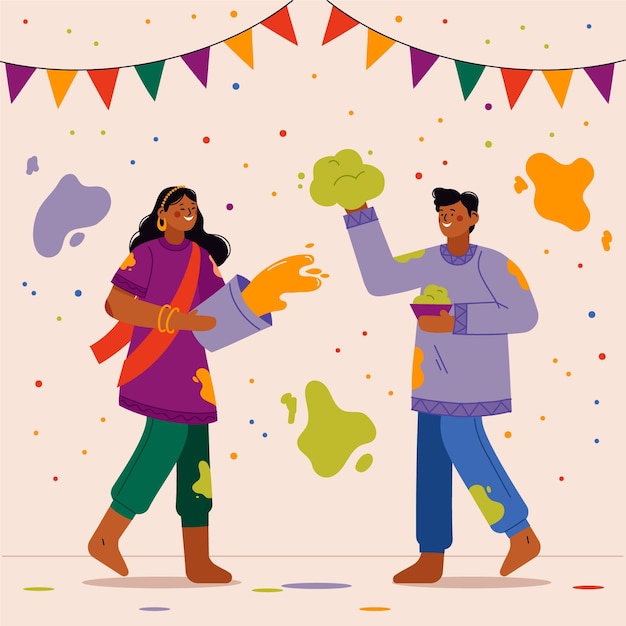 Free vector hand drawn people celebrating holi festival