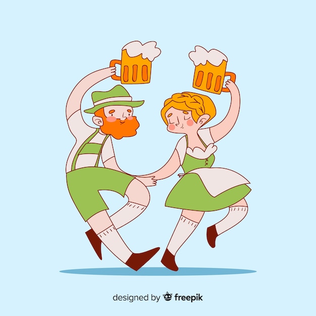 Hand drawn people celebrating oktoberfest