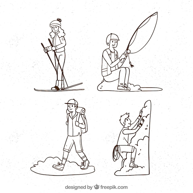 Hand drawn people doing outdoor activities