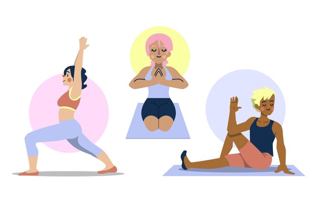 Hand drawn people doing yoga