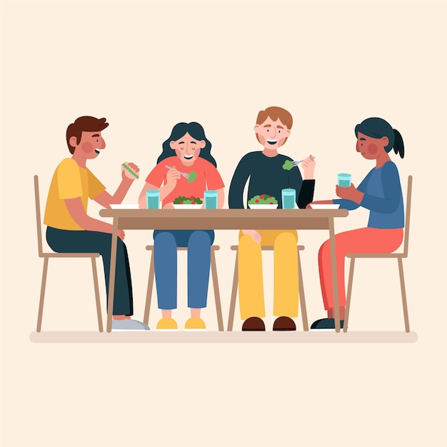 Free Vector hand drawn people eating collection