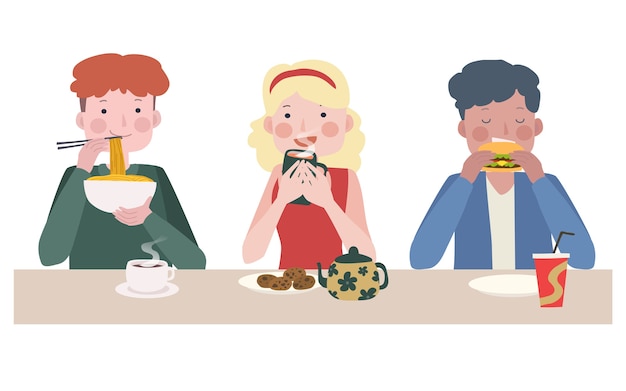 Hand drawn people eating collection