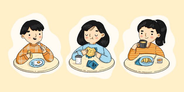 Hand drawn people eating collection