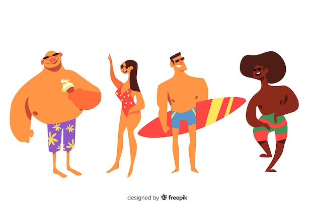 Free vector hand drawn people enjoying summer