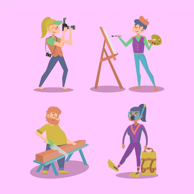 Free Vector hand drawn people having hobbies