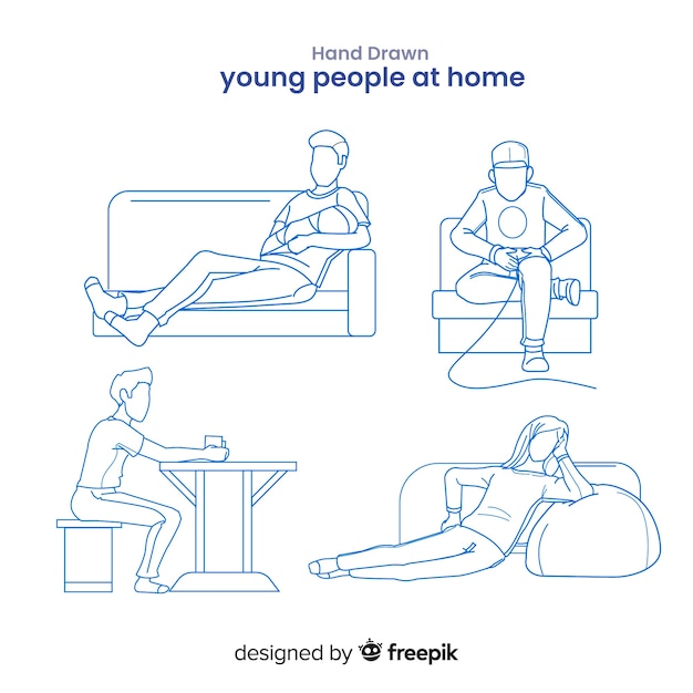 Hand drawn people at home collection