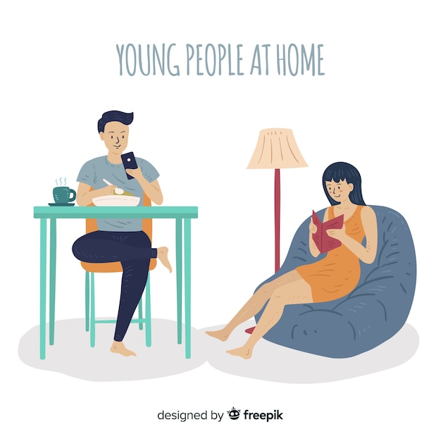 Hand drawn people at home collection