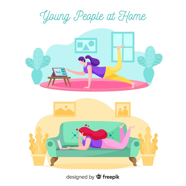 Free Vector hand drawn people at home pack