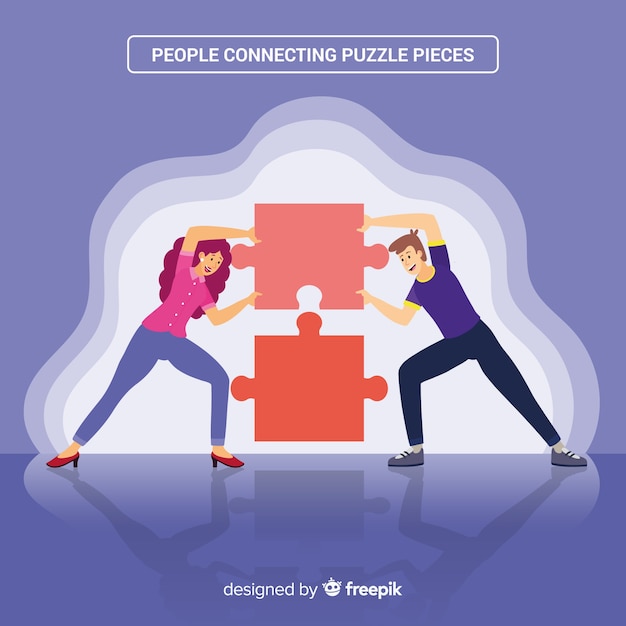 Free Vector hand drawn people making puzzle illustration