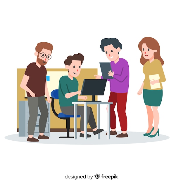 Hand drawn people at the office background