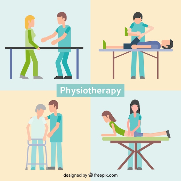 Hand drawn people in physiotherapy clinic