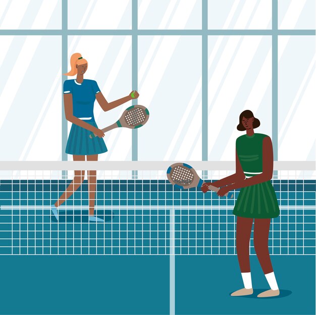 Hand drawn people playing padel illustration