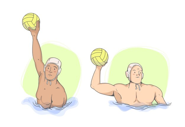 Hand drawn people playing water polo illustration