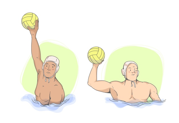 Hand drawn people playing water polo illustration