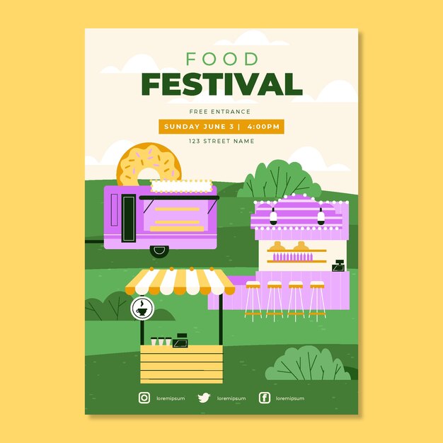 Hand drawn people at street food festival poster template