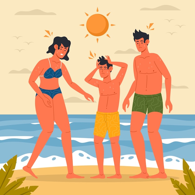 Free Vector hand drawn people in summer heat illustration