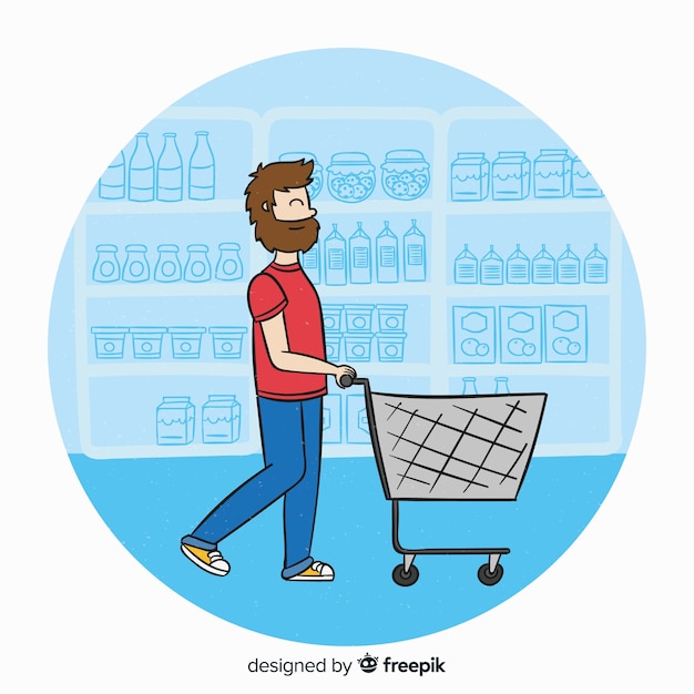 Free Vector hand drawn people in the supermarket background