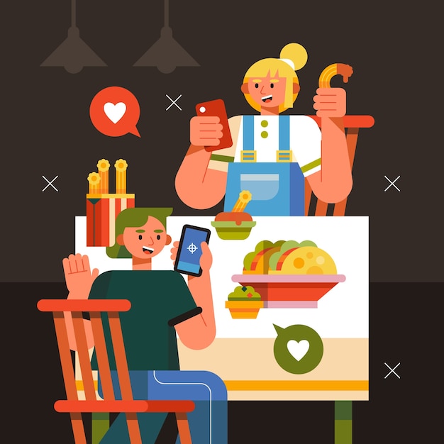 Free Vector hand drawn people taking pictures of food illustration