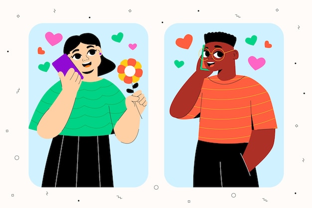 Free Vector hand drawn people talking on the phone illustration