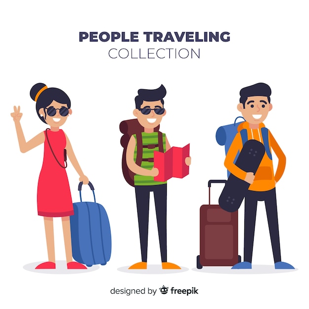 Hand drawn people traveling pack