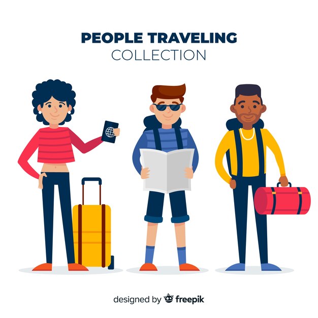 Hand drawn people traveling pack