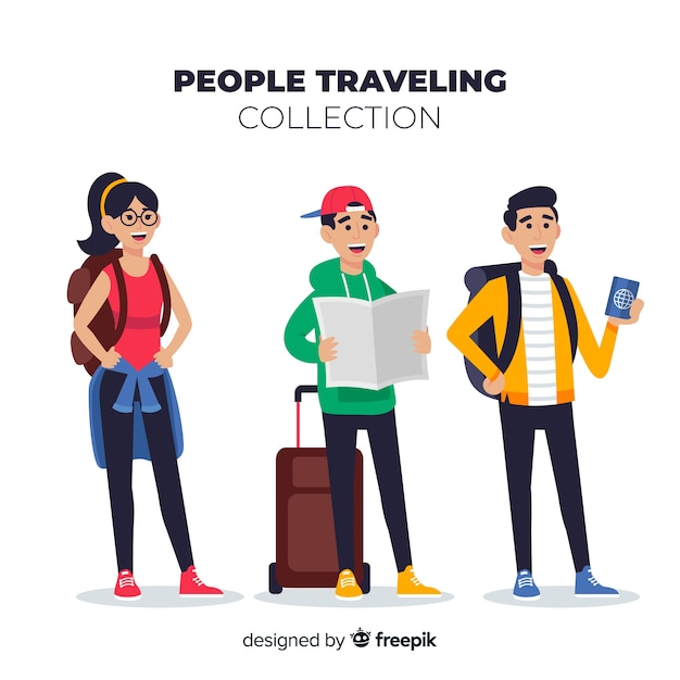 Hand drawn people traveling pack