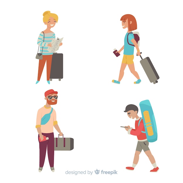 Hand drawn people travelling collection