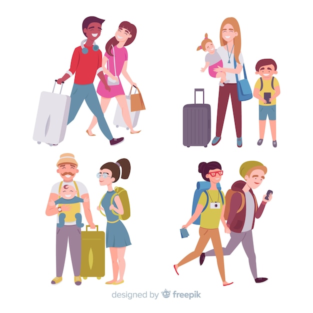 Free Vector hand drawn people travelling collection