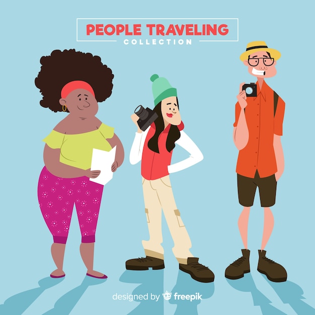 Hand drawn people travelling pack