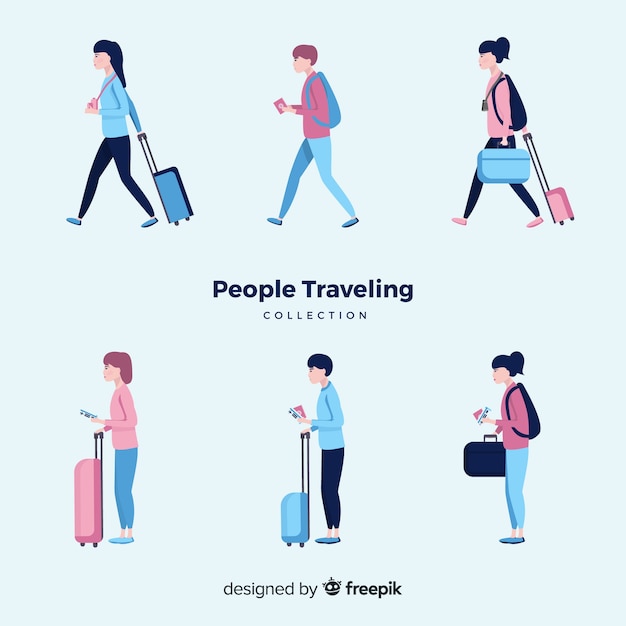 Free Vector hand drawn people travelling set