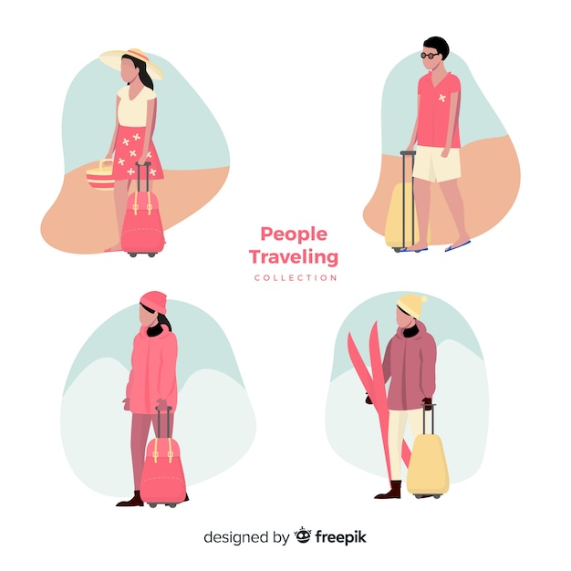 Hand drawn people travelling set