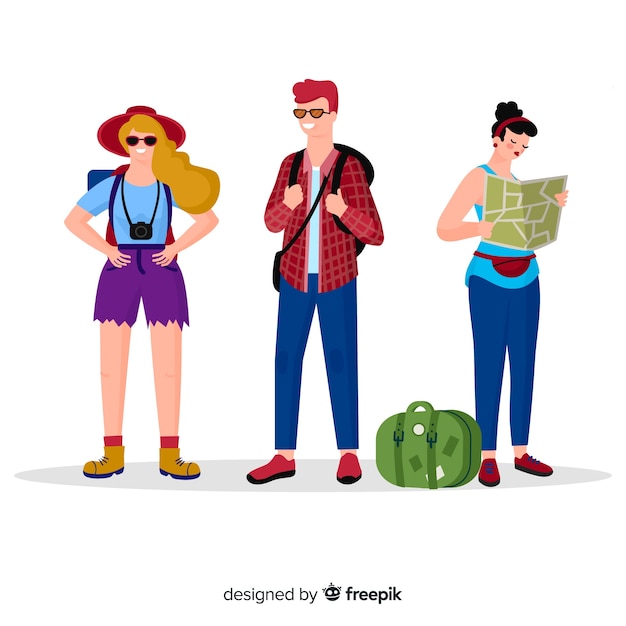 Free Vector hand drawn people travelling set