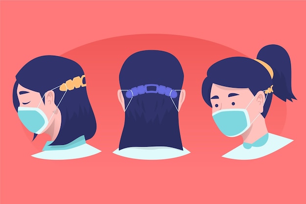 Free Vector hand drawn people wearing an adjustable face mask strap